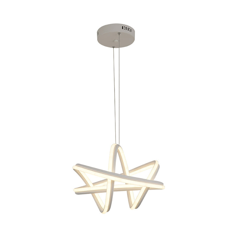 White Twisted Linear Hanging Lamp Kit - Led Metal Ceiling Chandelier Warm/White Light