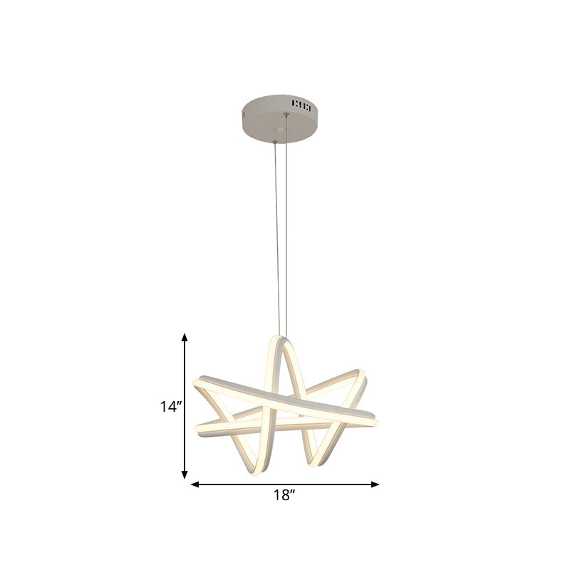 White Twisted Linear Hanging Lamp Kit - Led Metal Ceiling Chandelier Warm/White Light