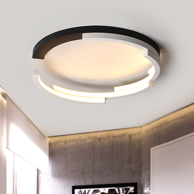 C-Shaped LED Flushmount Ceiling Light – Minimalist Acrylic, 16"/19.5" Wide, Black/White, 3 Color Light