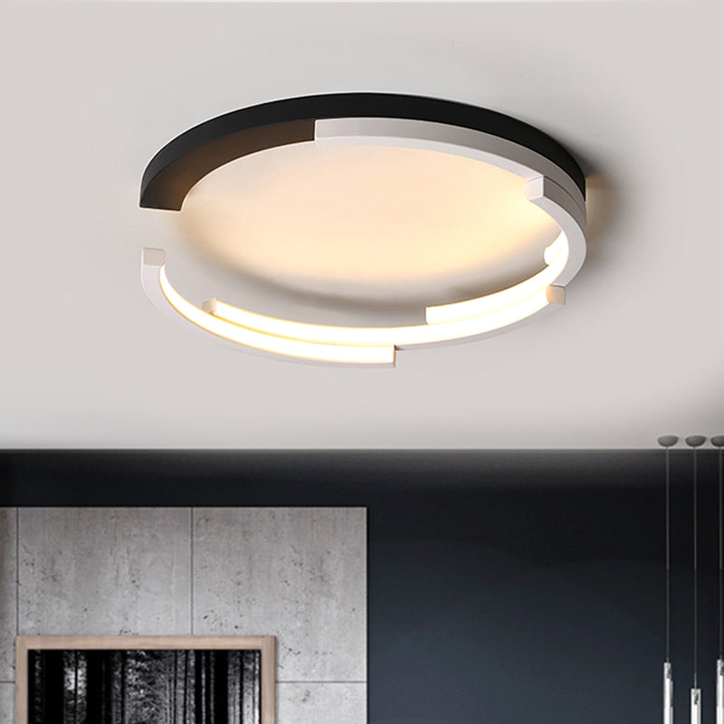C-Shaped LED Flushmount Ceiling Light – Minimalist Acrylic, 16"/19.5" Wide, Black/White, 3 Color Light