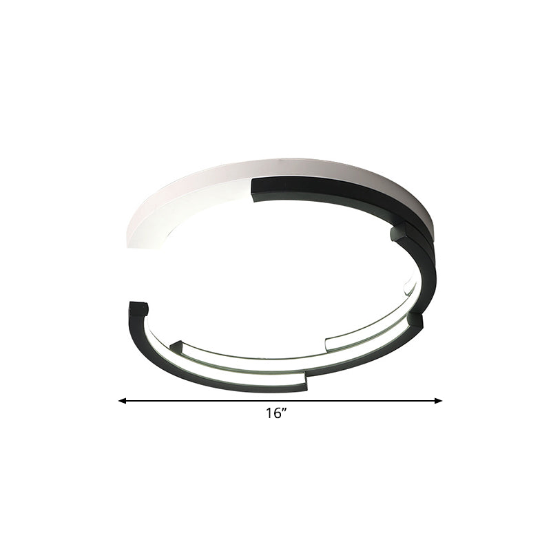C-Shaped LED Flushmount Ceiling Light – Minimalist Acrylic, 16"/19.5" Wide, Black/White, 3 Color Light