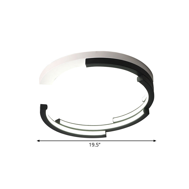 C-Shaped LED Flushmount Ceiling Light – Minimalist Acrylic, 16"/19.5" Wide, Black/White, 3 Color Light