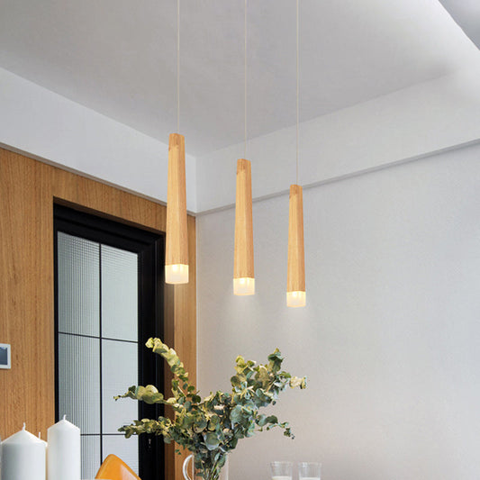 Minimalist Beige Multi-Pendant Dining Room Light with Square Wood Shades - 3/5 Heads