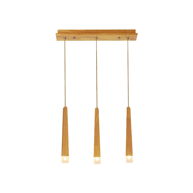 Minimalist Beige Multi-Pendant Dining Room Light with Square Wood Shades - 3/5 Heads