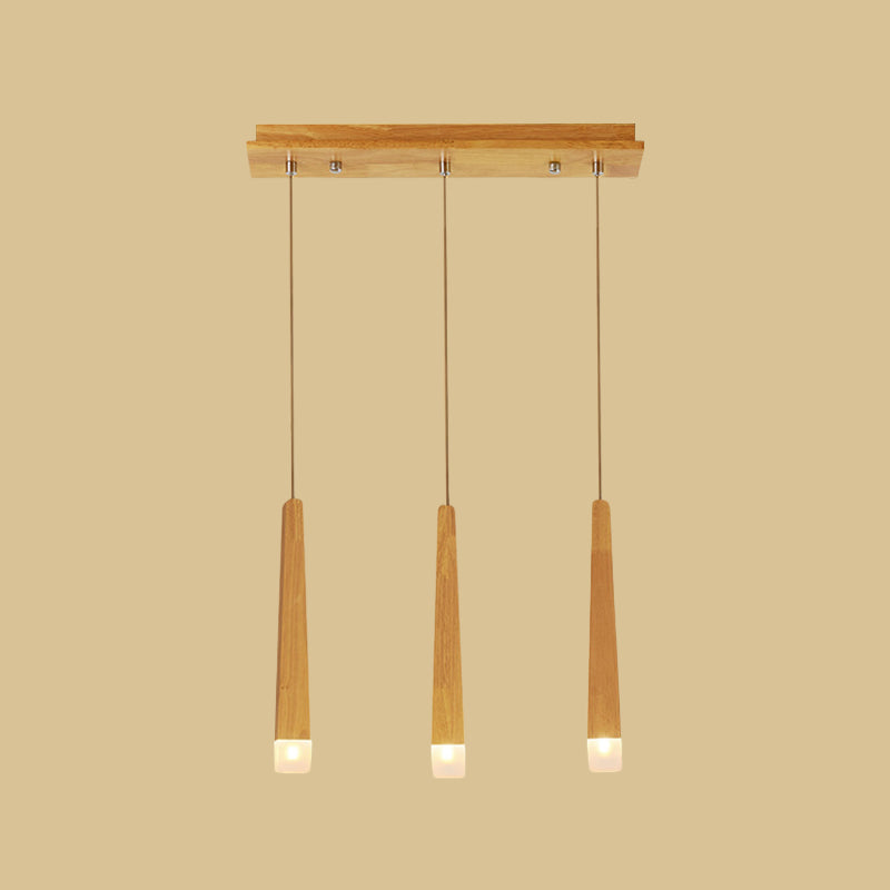 Minimalist Beige Multi-Pendant Dining Room Light with Square Wood Shades - 3/5 Heads