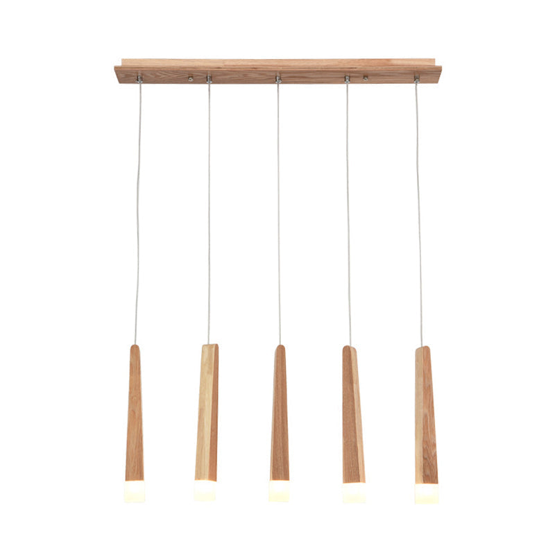 Minimalist Beige Multi-Pendant Dining Room Light with Square Wood Shades - 3/5 Heads