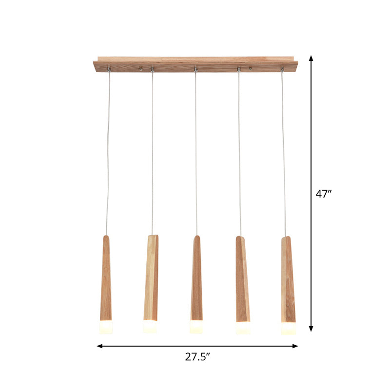 Minimalist Beige Multi-Pendant Dining Room Light with Square Wood Shades - 3/5 Heads
