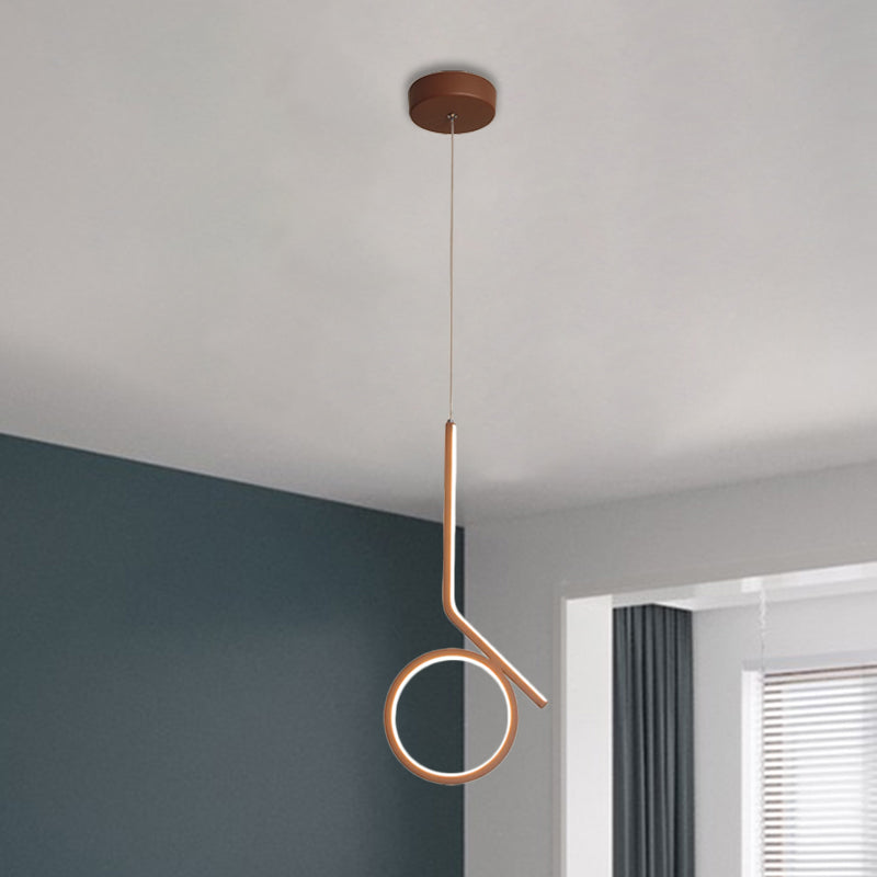 Round and Bent Linear Pendant Metallic LED Ceiling Fixture - Modernism Design in Brown, Warm/White Light