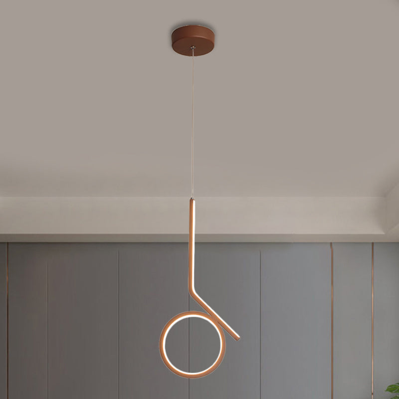 Round and Bent Linear Pendant Metallic LED Ceiling Fixture - Modernism Design in Brown, Warm/White Light