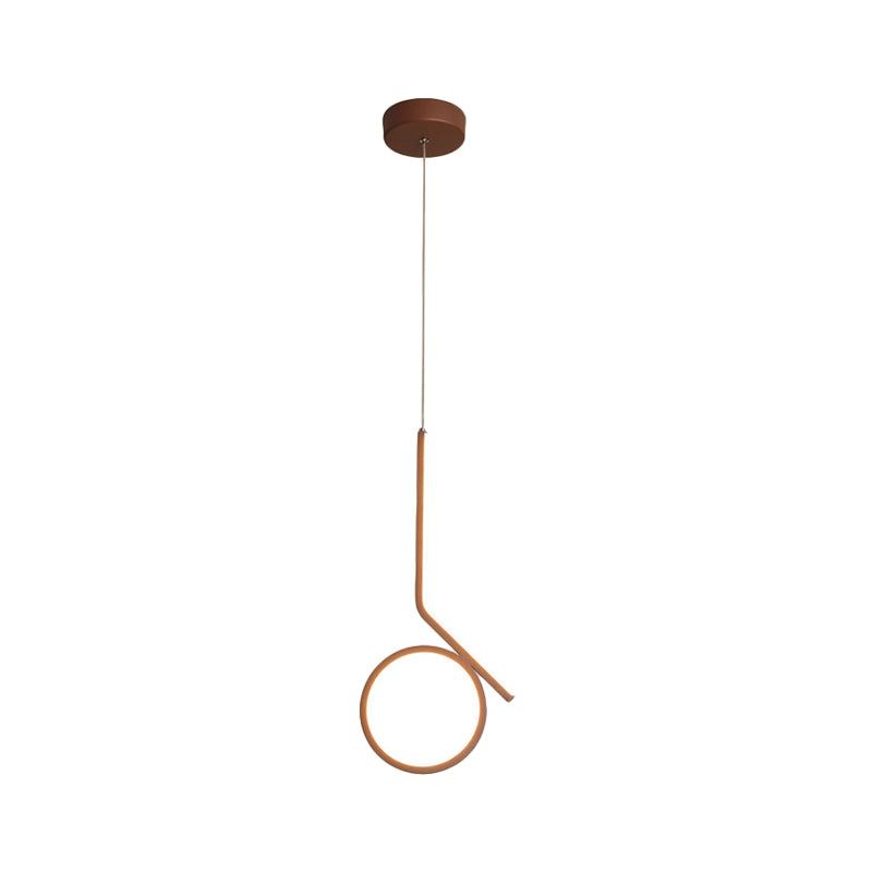 Round and Bent Linear Pendant Metallic LED Ceiling Fixture - Modernism Design in Brown, Warm/White Light