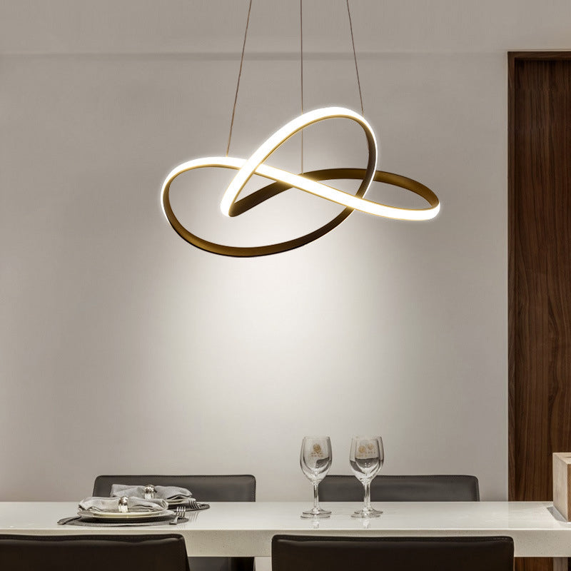 Contemporary LED Chandelier Black/White Ceiling Lamp with Metallic Shade in Warm/White Light