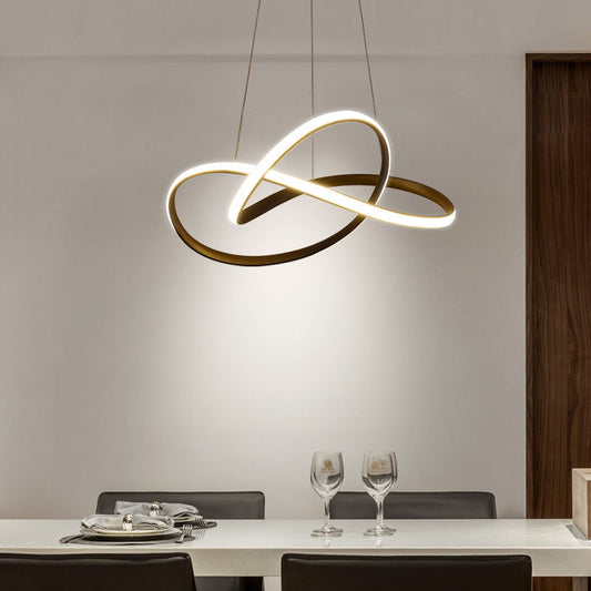 Contemporary LED Chandelier Black/White Ceiling Lamp with Metallic Shade in Warm/White Light