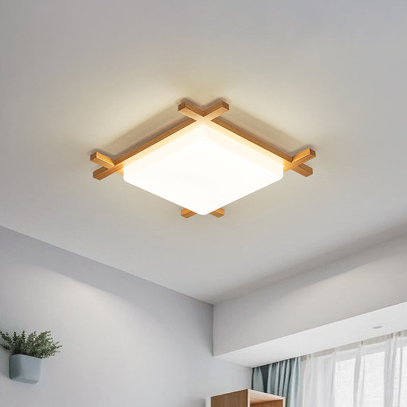 Modern Acrylic Square Ceiling Lamp with LED and Wood Frame - Beige/White Warm Light - 16"/18"/23.5" Wide