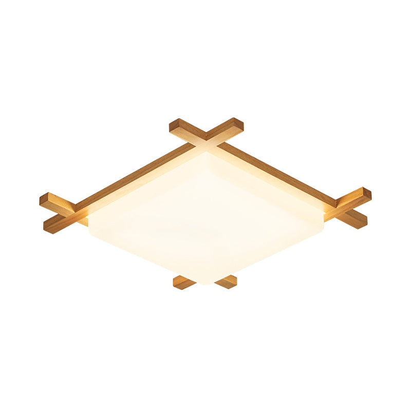 Modern Acrylic Square Ceiling Lamp with LED and Wood Frame - Beige/White Warm Light - 16"/18"/23.5" Wide