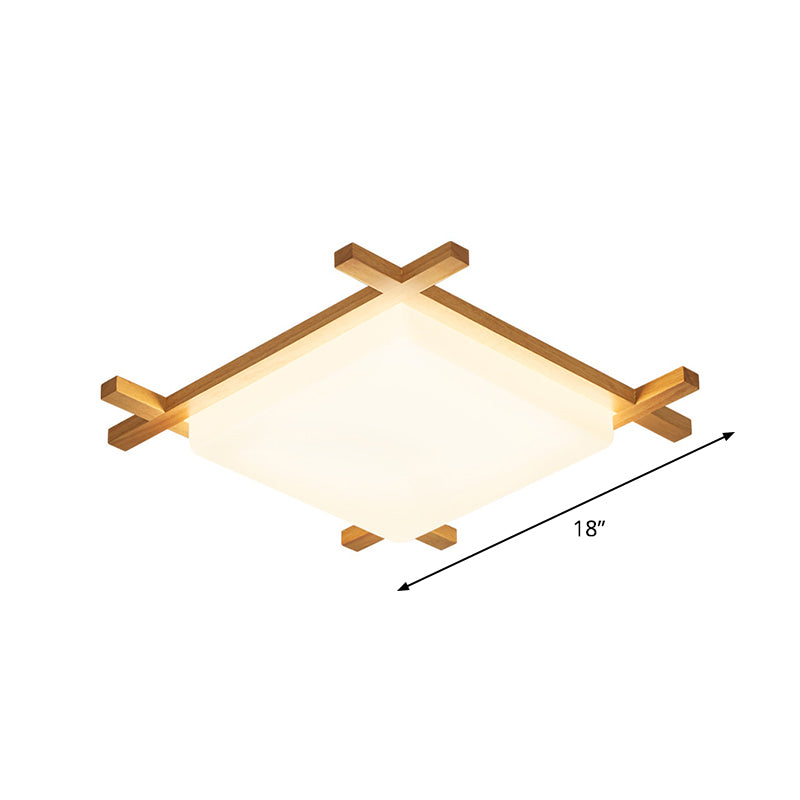 Modern Acrylic Square Ceiling Lamp with LED and Wood Frame - Beige/White Warm Light - 16"/18"/23.5" Wide