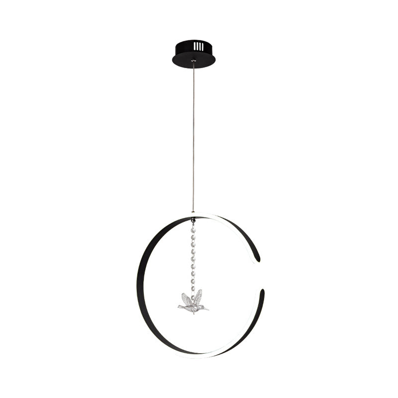 Sleek Metal C-Shape Suspension Led Hanging Lamp Kit With Crystal Bird Accent In Warm/White Light -