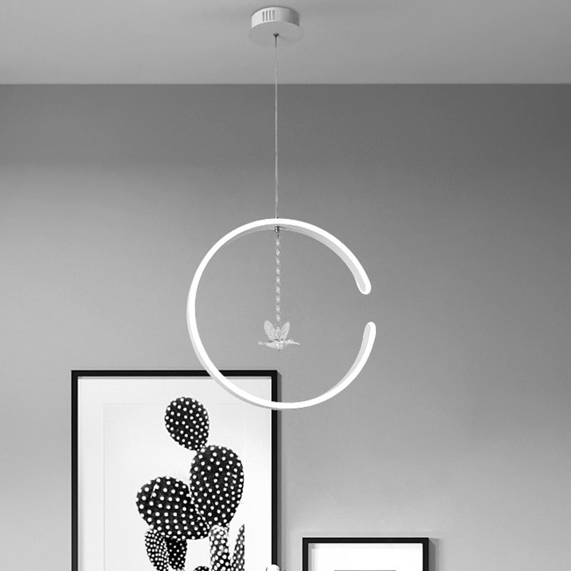 Sleek Metal C-Shape Suspension Led Hanging Lamp Kit With Crystal Bird Accent In Warm/White Light -