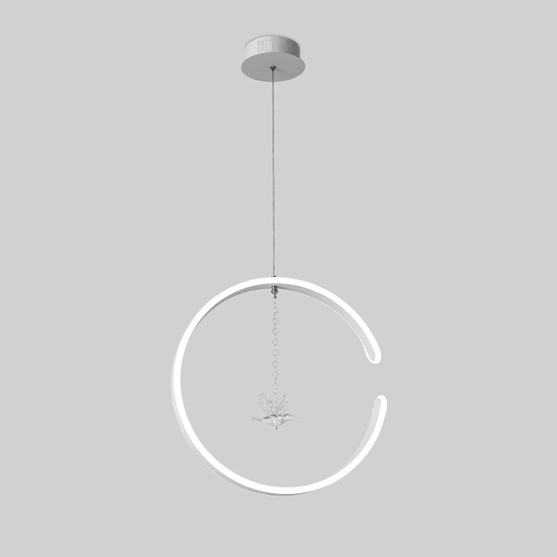 Sleek Metal C-Shape Suspension Led Hanging Lamp Kit With Crystal Bird Accent In Warm/White Light -