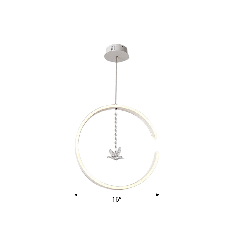 Sleek Metal C-Shape Suspension Led Hanging Lamp Kit With Crystal Bird Accent In Warm/White Light -