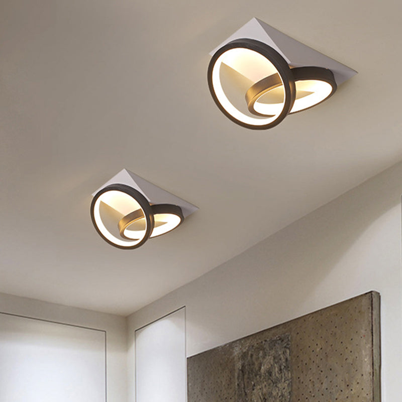 Plafonnier LED semi-encastré moderne avec anneaux métalliques à lueur chaude/blanche