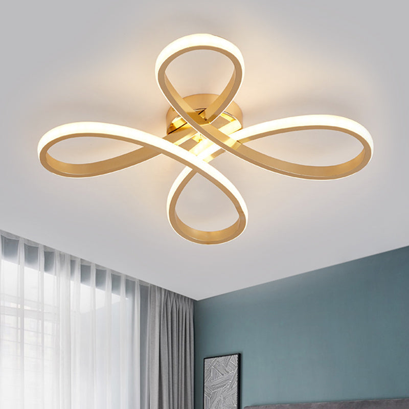 Chinese Knot Modern Metallic LED Gold Semi Flush Ceiling Lamp, Warm/White Light, 19.5"/25.5" Wide