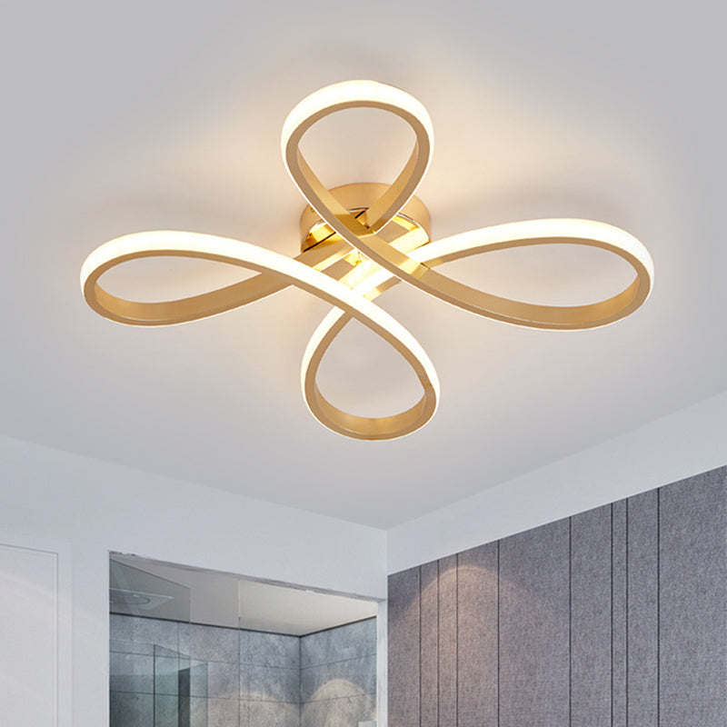 Chinese Knot Modern Metallic LED Gold Semi Flush Ceiling Lamp, Warm/White Light, 19.5"/25.5" Wide
