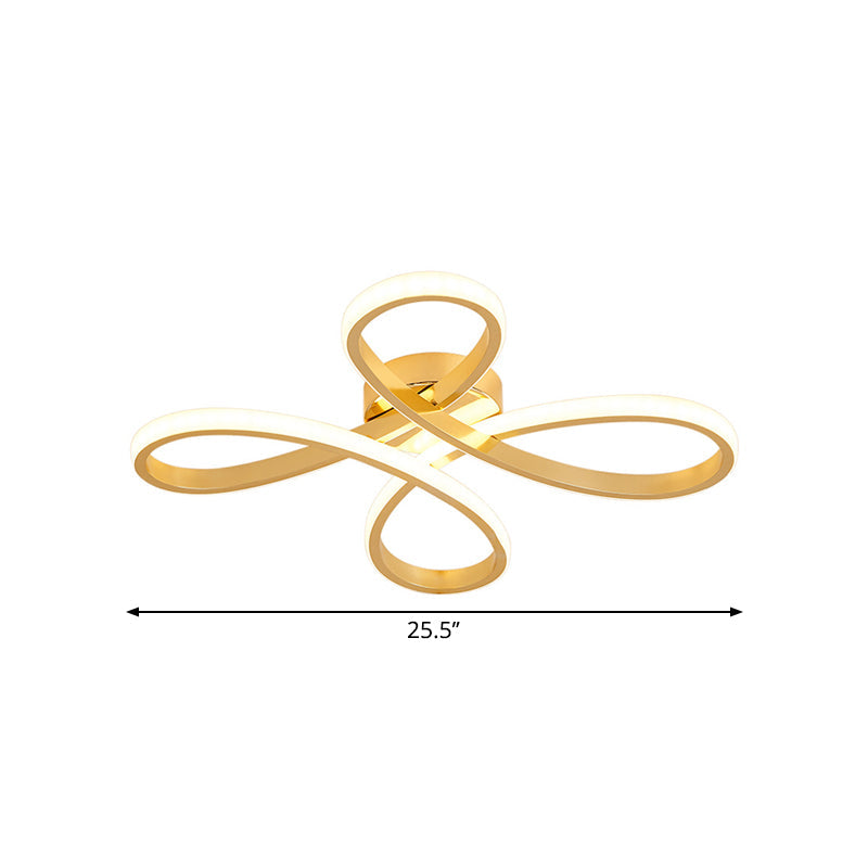 Chinese Knot Modern Metallic LED Gold Semi Flush Ceiling Lamp, Warm/White Light, 19.5"/25.5" Wide