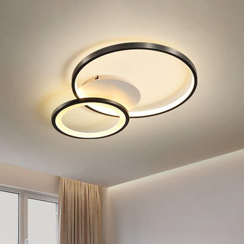 16"/19.5" Minimal Iron Bedroom LED Ceiling Mount Lamp - Warm/White Light - Black