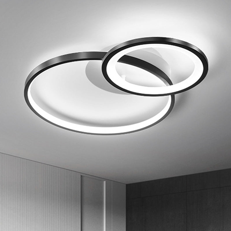 16"/19.5" Minimal Iron Bedroom LED Ceiling Mount Lamp - Warm/White Light - Black