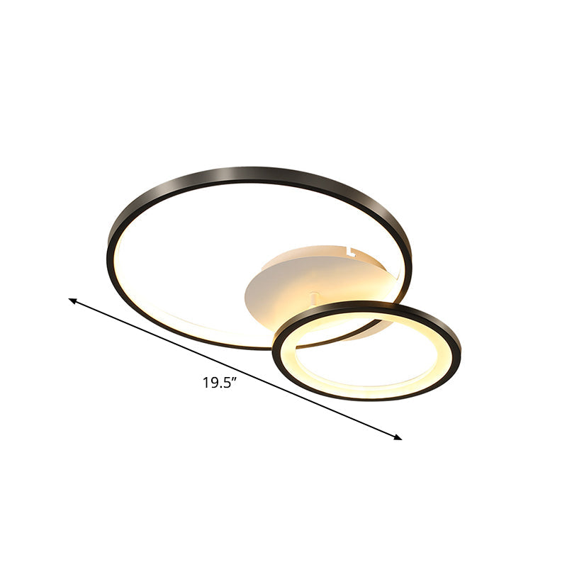 16"/19.5" Minimal Iron Bedroom LED Ceiling Mount Lamp - Warm/White Light - Black