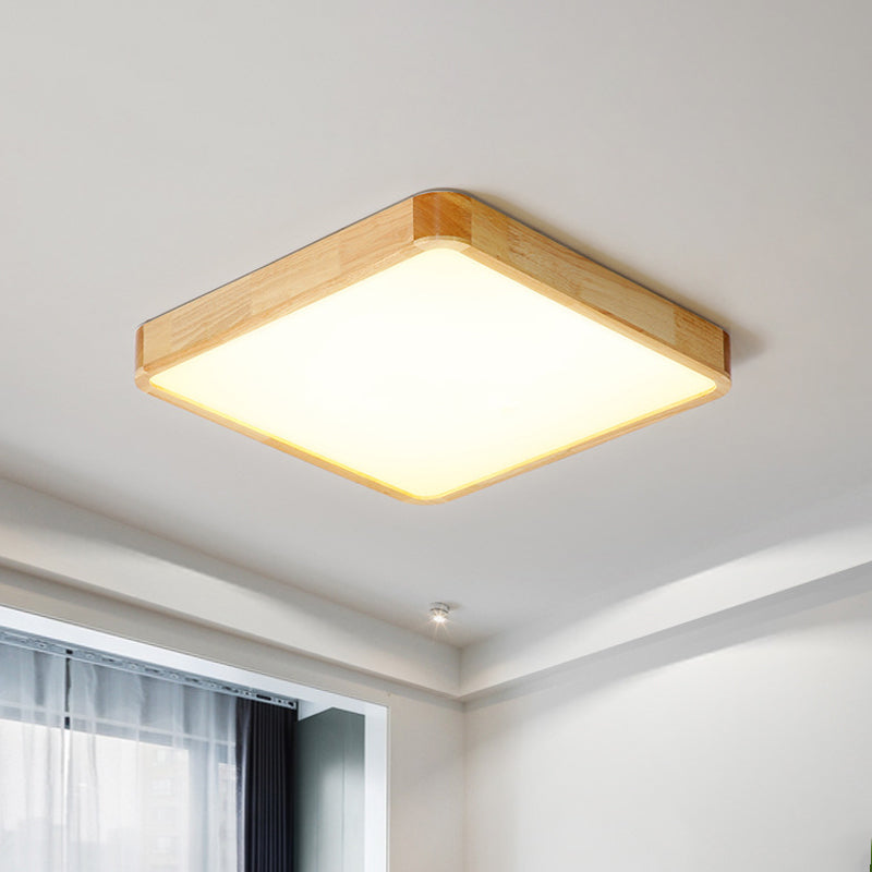 Modern LED Flush Mount Fixture - Beige Square Ceiling Light with Acrylic Shade, Warm/White Light - Available in Multiple Sizes