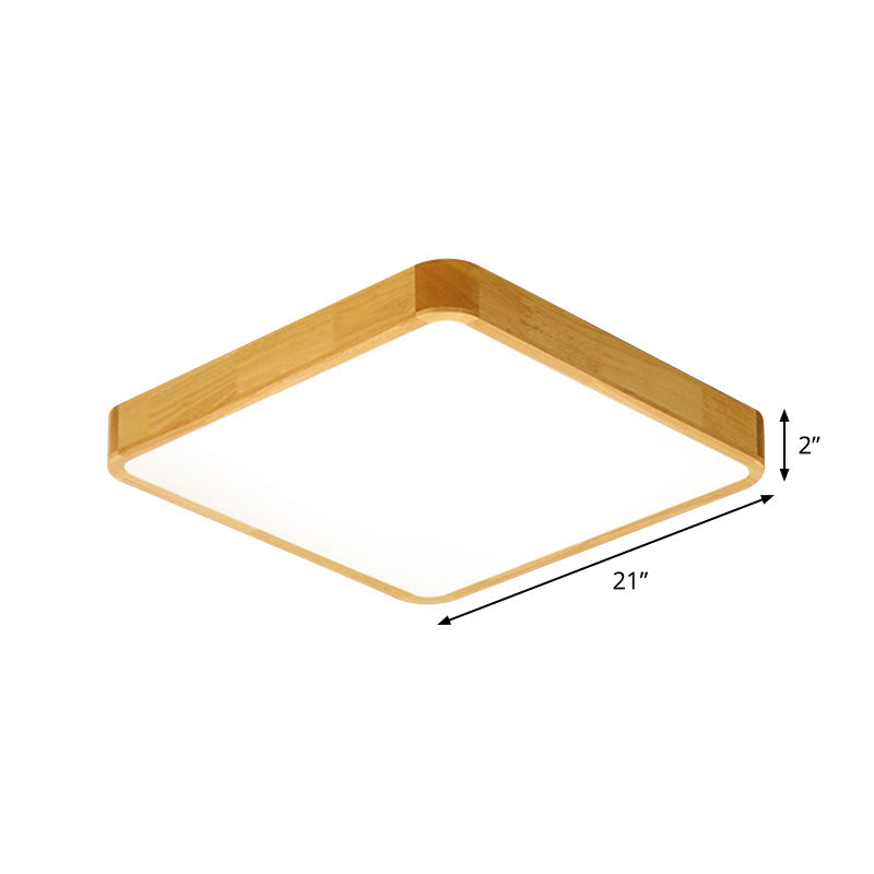 Modern LED Flush Mount Fixture - Beige Square Ceiling Light with Acrylic Shade, Warm/White Light - Available in Multiple Sizes