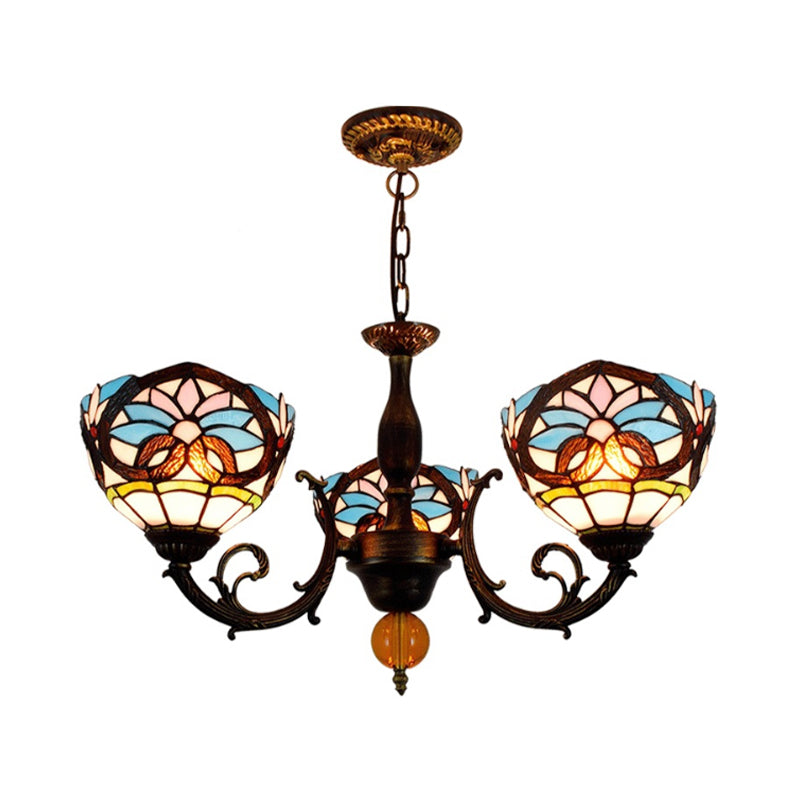 Bowl-Shaped Stained Glass Chandelier: Lodge Décor with Crystal Accents, Multicolor Design