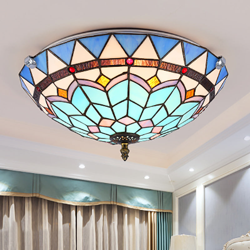Baroque Style Blue Glass Flush Mount Ceiling Light with 12" and 19.5" Width - Ideal for Living Room