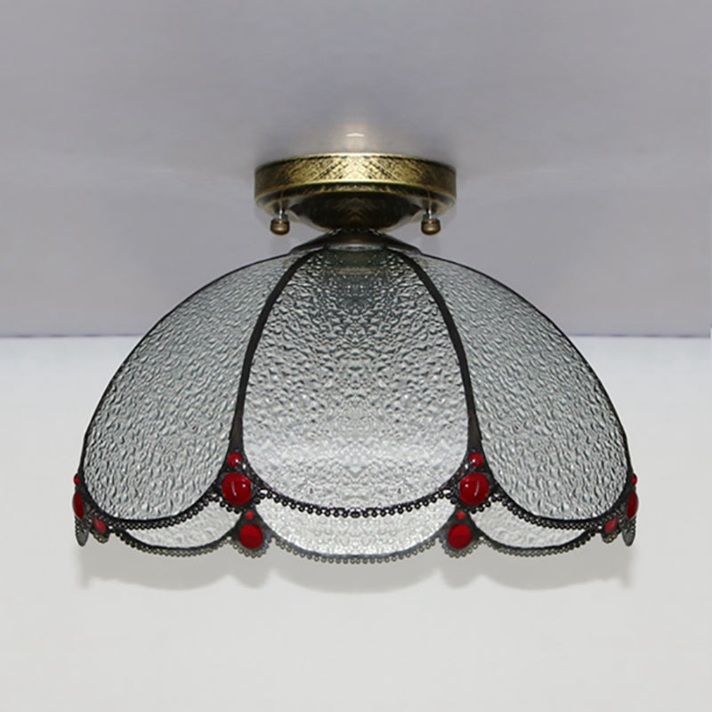Plafonnier en vitrail vintage festonné - 1 lampe en blanc/beige/bleu - Idéal pour le salon