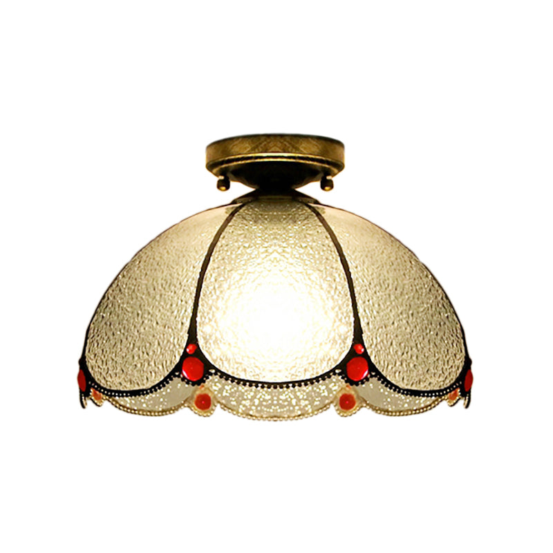 Plafonnier en vitrail vintage festonné - 1 lampe en blanc/beige/bleu - Idéal pour le salon