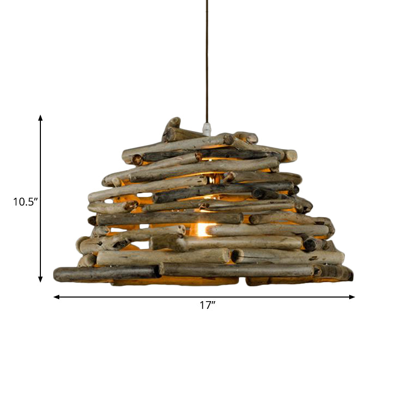 Rustic Wood Beam Pendant Light for Farmhouse - Single Head, Natural Finish, 13"/17" Wide Bowl Ceiling Fixture