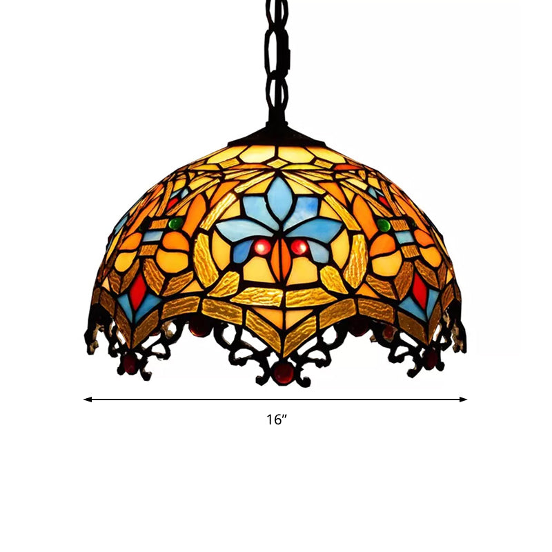 Victorian Stained Glass Hanging Light Pendant Lamp with Black Chain for Staircase