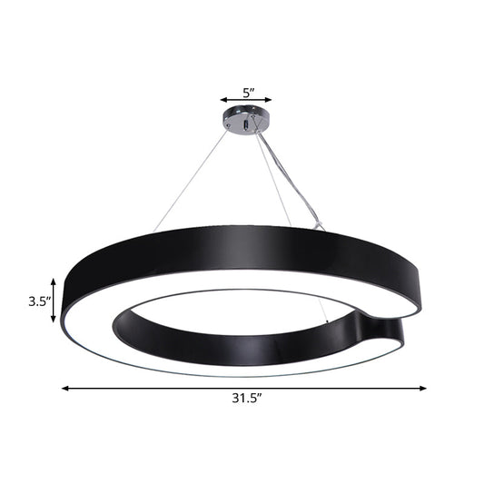Minimalist Metal Led C-Shaped Hanging Pendant Lamp - 19.5/23.5/31.5 Width (White/Black