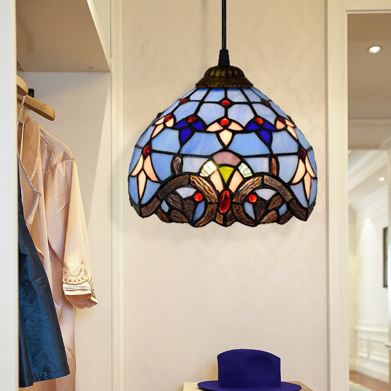 Suspension en vitrail de style baroque - Bleu - Salle à manger