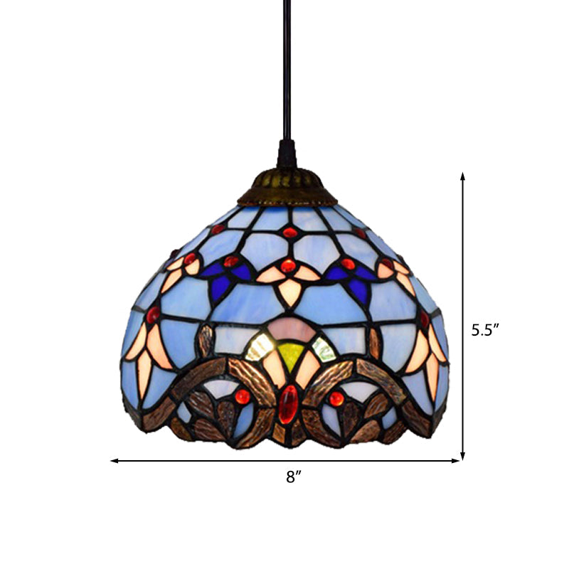 Suspension en vitrail de style baroque - Bleu - Salle à manger