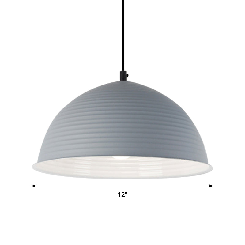 Lampe à suspension de style nordique - Lampe suspendue en forme de dôme strié en aluminium - 12"/16" W - 1 lumière - Bleu/Vert/Jaune - Collection Cafe Store