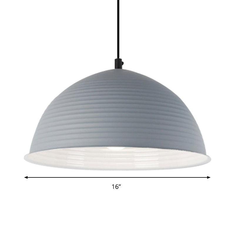 Lampe à suspension de style nordique - Lampe suspendue en forme de dôme strié en aluminium - 12"/16" W - 1 lumière - Bleu/Vert/Jaune - Collection Cafe Store