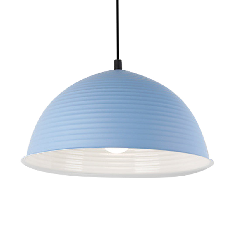 Lampe à suspension de style nordique - Lampe suspendue en forme de dôme strié en aluminium - 12"/16" W - 1 lumière - Bleu/Vert/Jaune - Collection Cafe Store