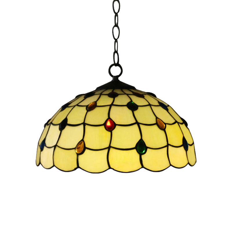 Lampe à suspension en vitrail de style Tiffany – Luminaire blanc élégant à 1 tête avec bijou pour salles de bains