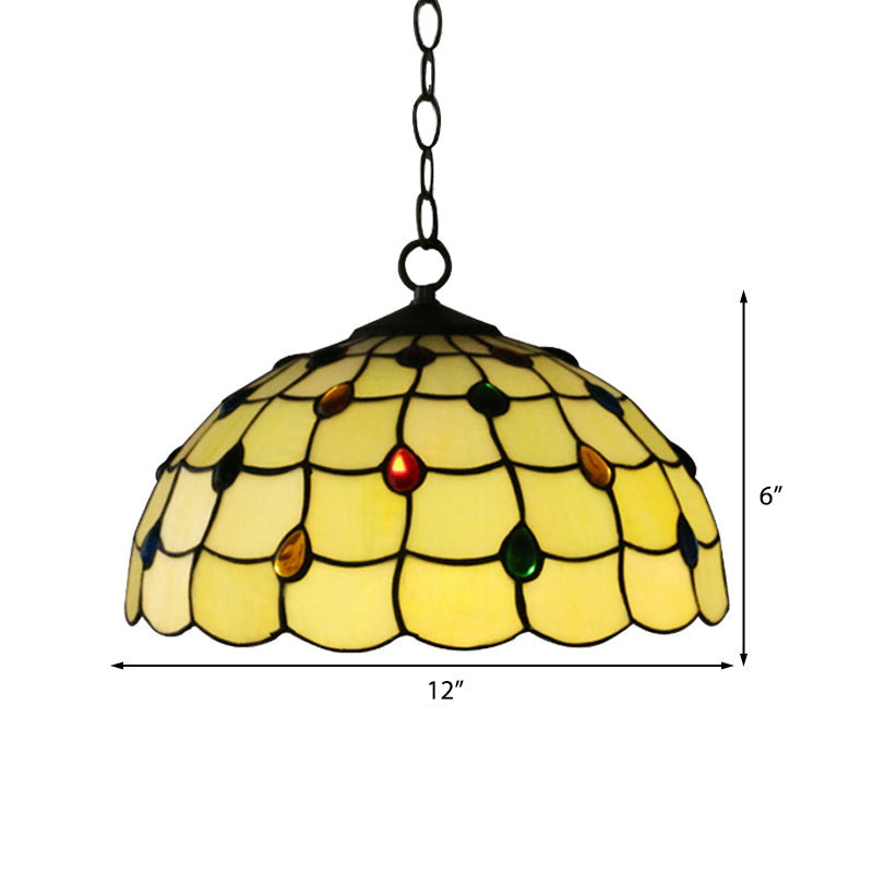 Lampe à suspension en vitrail de style Tiffany – Luminaire blanc élégant à 1 tête avec bijou pour salles de bains