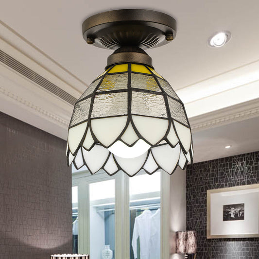 Vintage Stained Glass Domed Flush Mount Light Fixture for Bedroom
