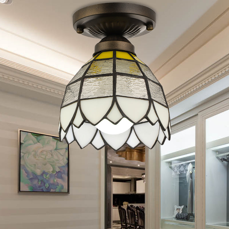 Luminaire encastré en forme de dôme en vitrail vintage pour chambre à coucher