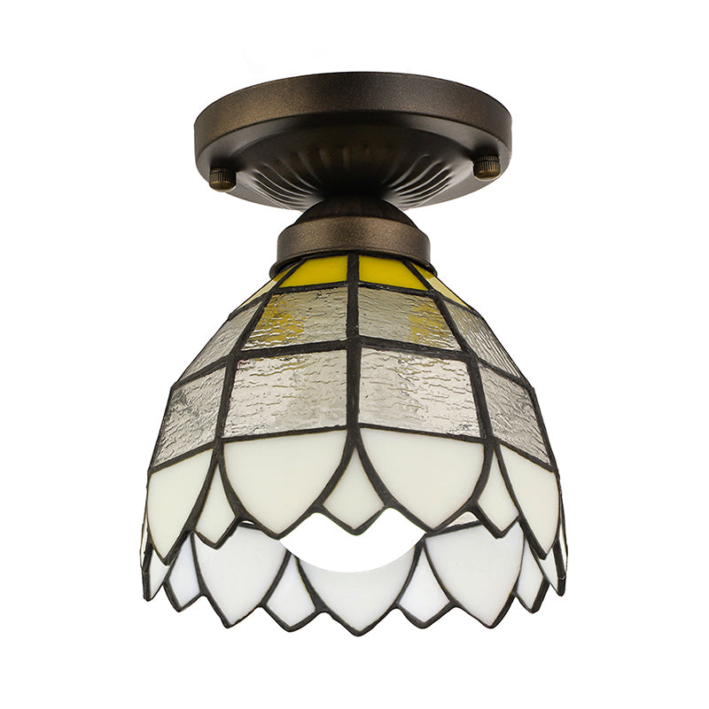 Luminaire encastré en forme de dôme en vitrail vintage pour chambre à coucher