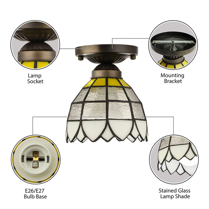 Luminaire encastré en forme de dôme en vitrail vintage pour chambre à coucher